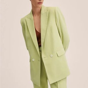 Mango double-breasted suit blazer green